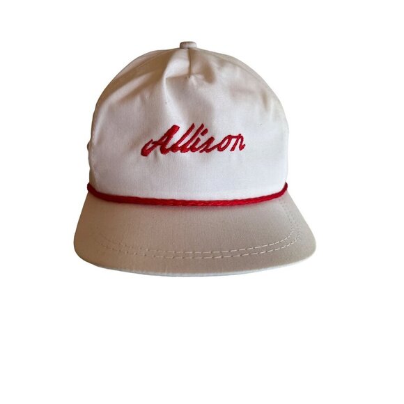 Allison Transmission White Trucker Hat Red Embroidery Rope Adjustable Vintage 80 - Picture 1 of 5